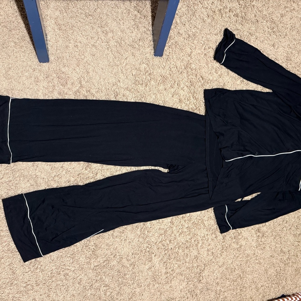 Aerie Black Pajama Set with White Trim